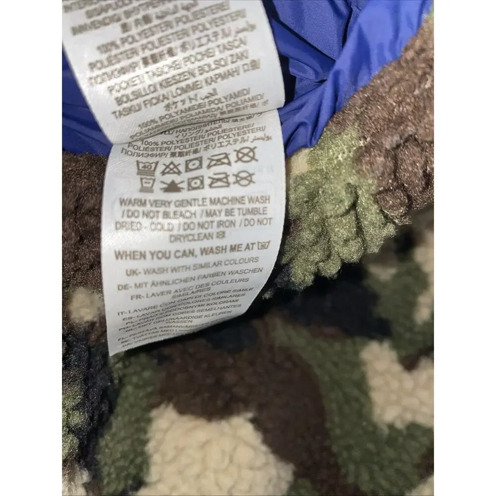 Mini Boden Reversible Camo Sherpa /blue Full Zip Vest Boys 3-4Y